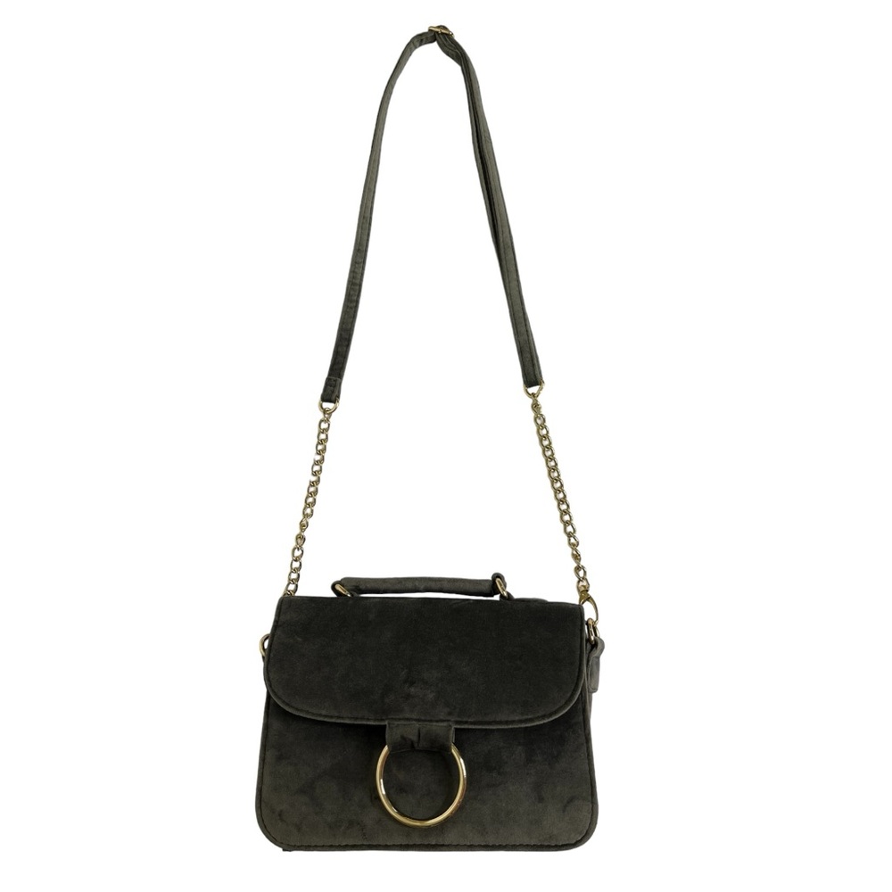 Cato Crushed Velvet Gray Gold Crossbody Purse Adjustable Removable Strap‎ Chain